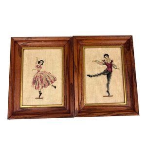 Vintage Ballet Finished Cross Stitch Crewel Needlecraft Girl & Boy Wall Art Set